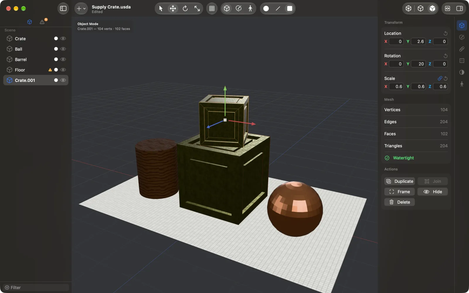 An AI agent connected to MeshEdit editing the open model.
